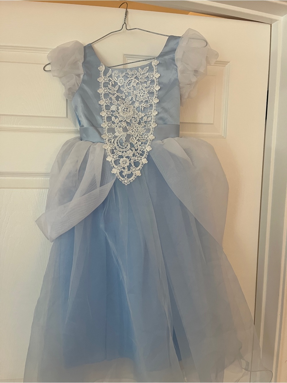 Girls Cinderella Light Blue Tulle Party Dress with Lace Appliqué